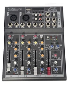 Audio2000'S AMX7303 Professional 4-Ch Audio Mixer, USB,DSP Processor,Bluetooth-N