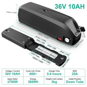 36V 48V 10Ah/15ah Ebike Li-ion Battery for 250W 500W~1000W Electric Bike 4 PIN