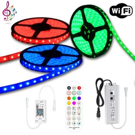 1~40M/Roll RF Remote WiFi Music Sync RGB 5050 LED Strip Light Waterproof 12V PSU