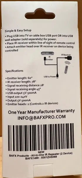 BAFX1469 BAFX PRODUCTS Infrared Ir Repeater Remote Control #2