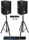 (2) Rockville RSG8 8&rdquo; 300 Watt DJ/Pro PA Speakers+Gemini Amplifier+Stands+Cables