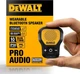 DEWALT Bluetooth Jobsite Speaker Wearable Clip-On Water-Resistant w/ Mic Yellow