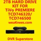 2TB TIVO HARD DRIVE UPGRADE/REPAIR KIT FOR TCD748000 SERIES4 PREMIERE - 6 MO WAR